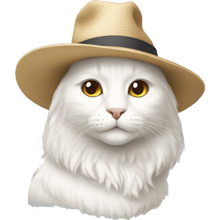 White cat with long hair and hat emoji