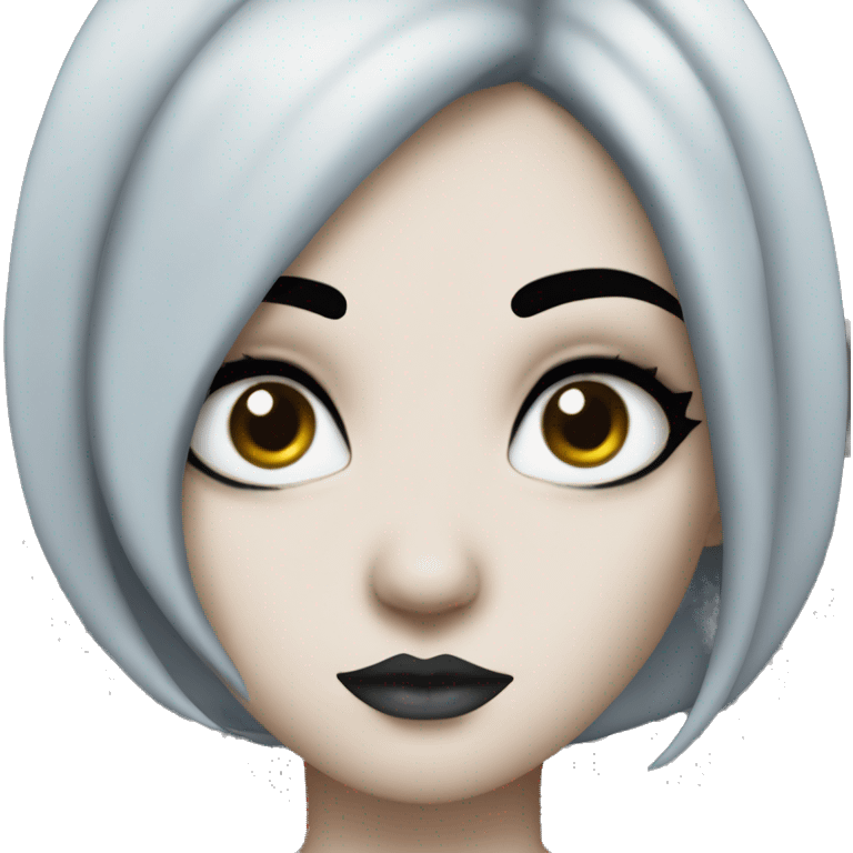 girl with lkbyysvb black hair, one eye gray, the other blue, skin slightly dark-eyed, plump lips
 and tattoo art emoji