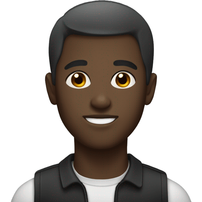 Young, dark-skinned man with short hair and black eyes emoji