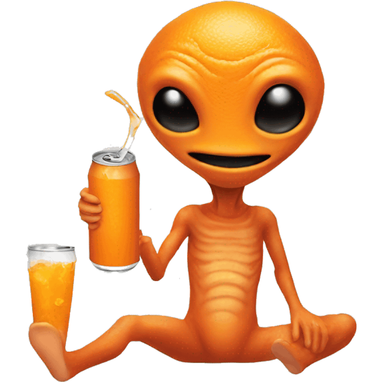 An alien drinking a can of orange soda  emoji