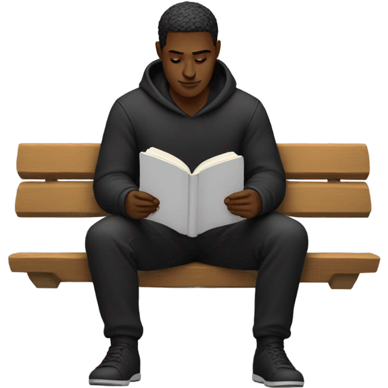 white person sitting on bench wearing black trousers  reading a book  emoji