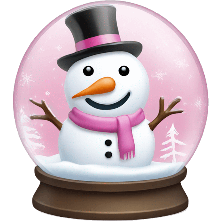 Pink and white snow globe with a snowman inside emoji