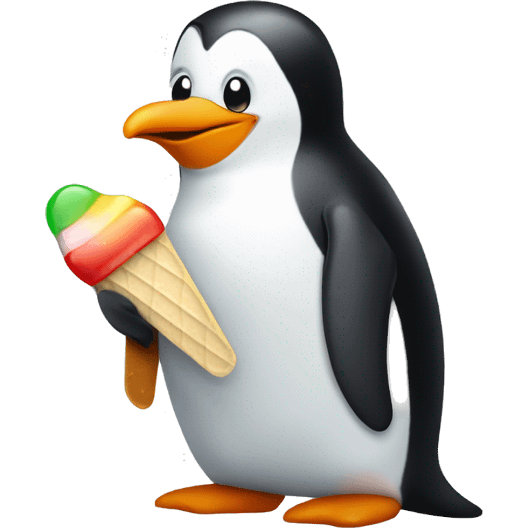 Penguin eating a popsicle emoji