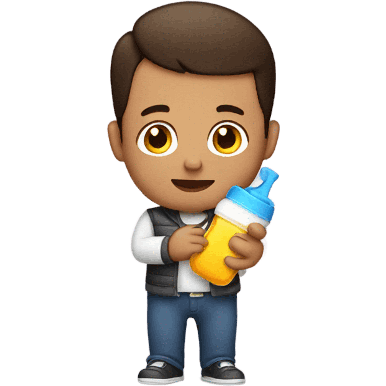 Brunette man drinking baby bottle emoji