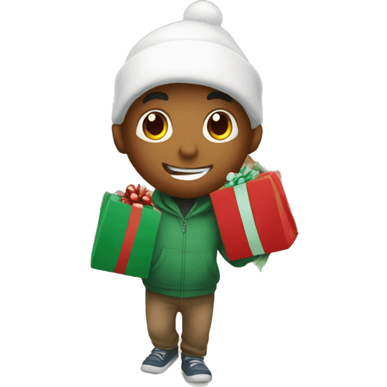 boy going christmas shopping, buying a lot of gifts emoji