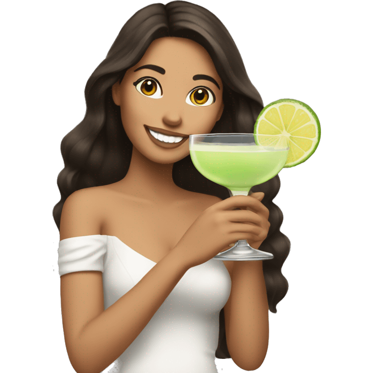 Brunette holding margarita smiling  emoji