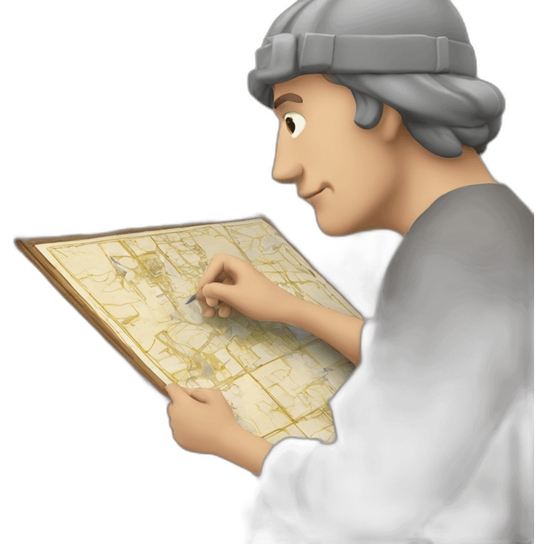 medieval architect in action, thinking over a map of a building emoji