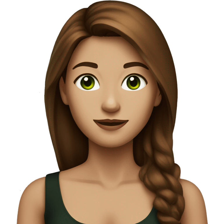 Attractive woman with waist long chestnut-brown hair, dark green eyes, and a black top emoji