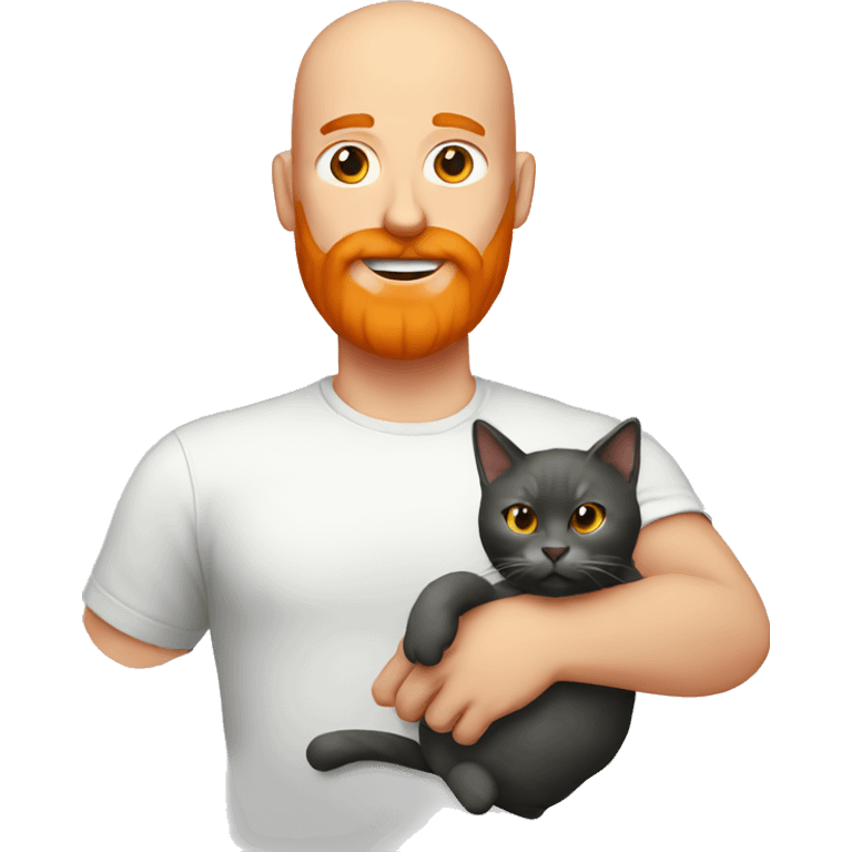 A bald man with a big orange beard holding a cat emoji