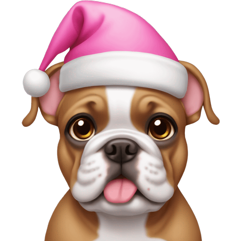 Frenchie Brown wearing Pink santa hat emoji