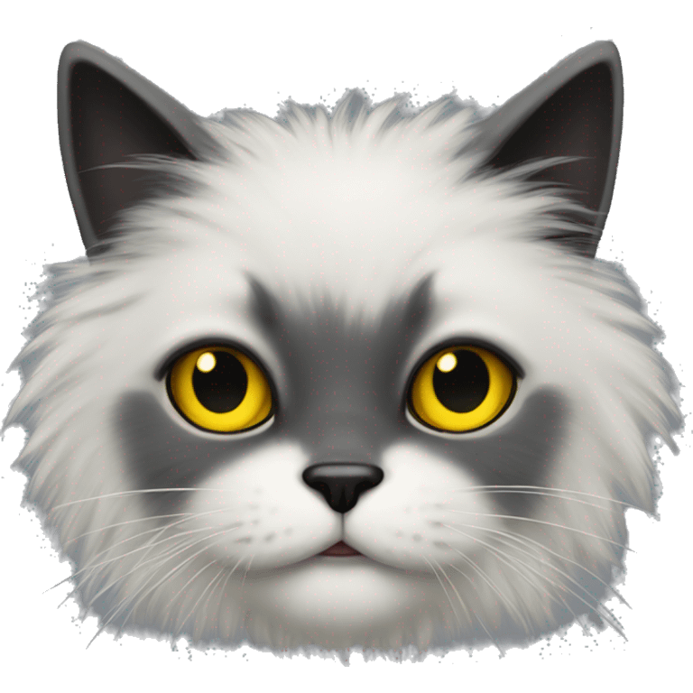 black fluffy cat with yellow eyes and a black nose  emoji