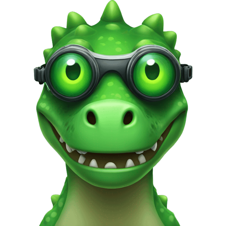 party green dino wearing night vision goggles emoji