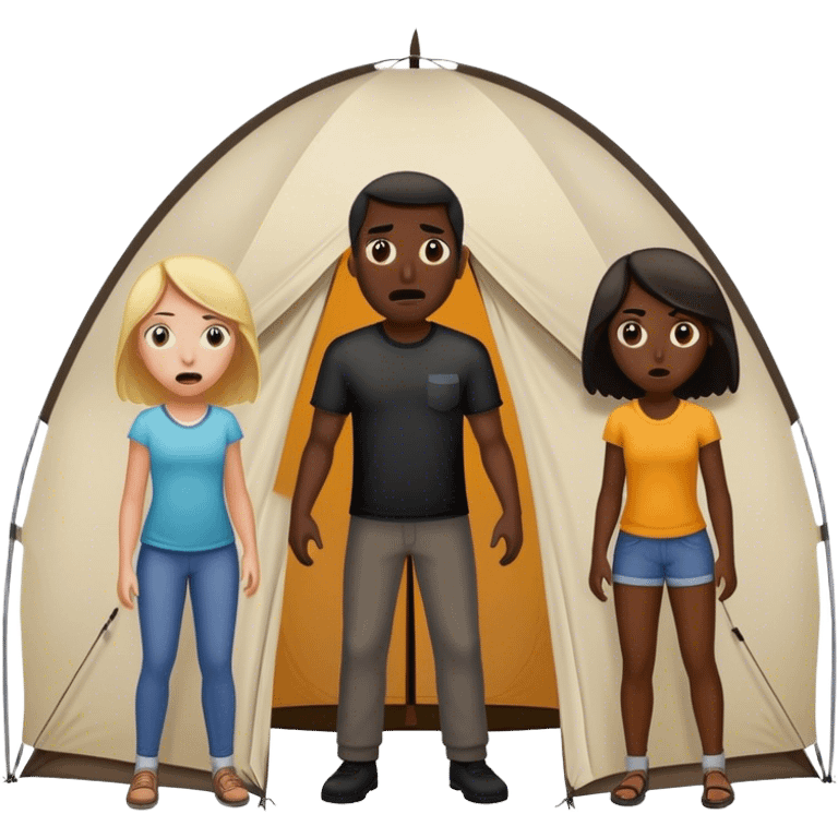 dark skinned black man standing outside of a tent, scaring two white girls inside of a tent emoji