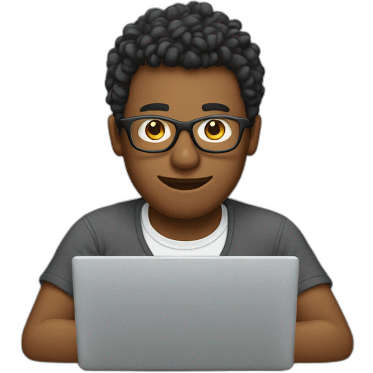 man wearing glasses working on a computer wearing a t shirt emoji