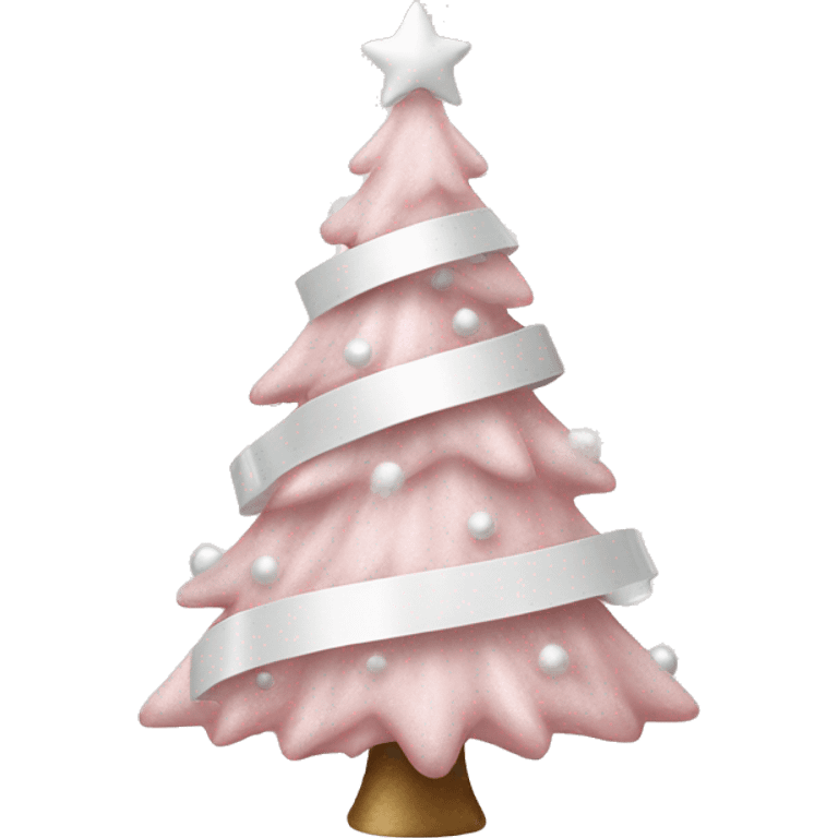 Pastel Pink Christmas tree  white ornaments, and white ribbon emoji