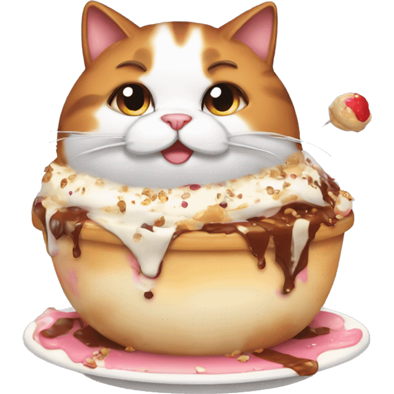 Fat calico cat with sundae emoji