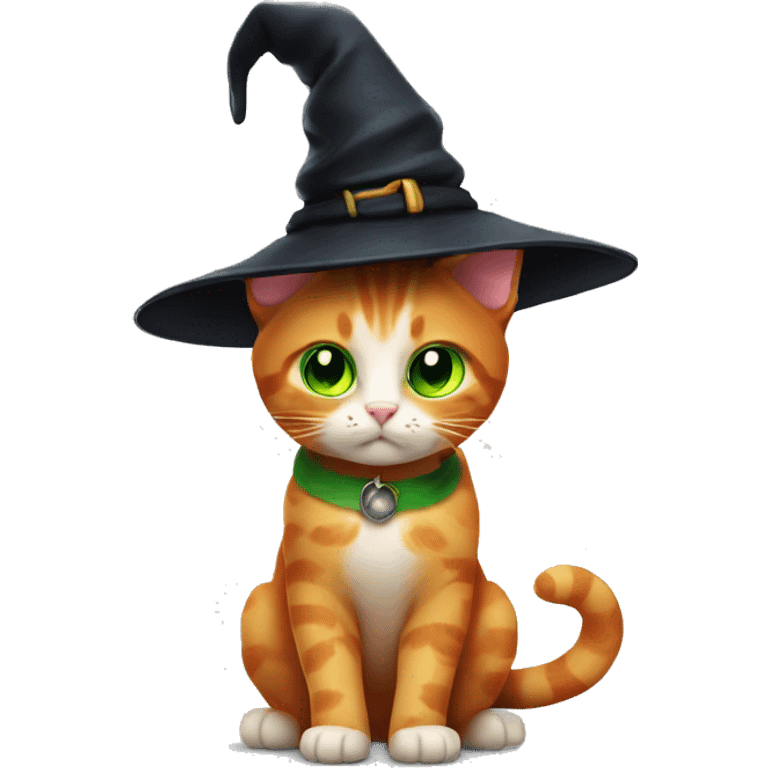 Ginger green eye cat with witch hat emoji