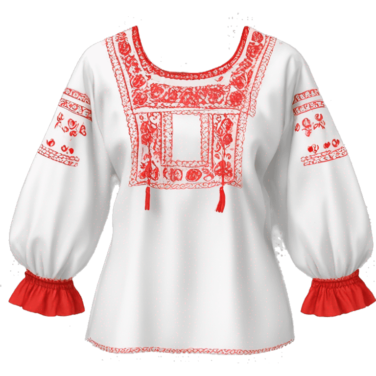  Blouse vyshyvanka, white with red embodiary on sleeves emoji