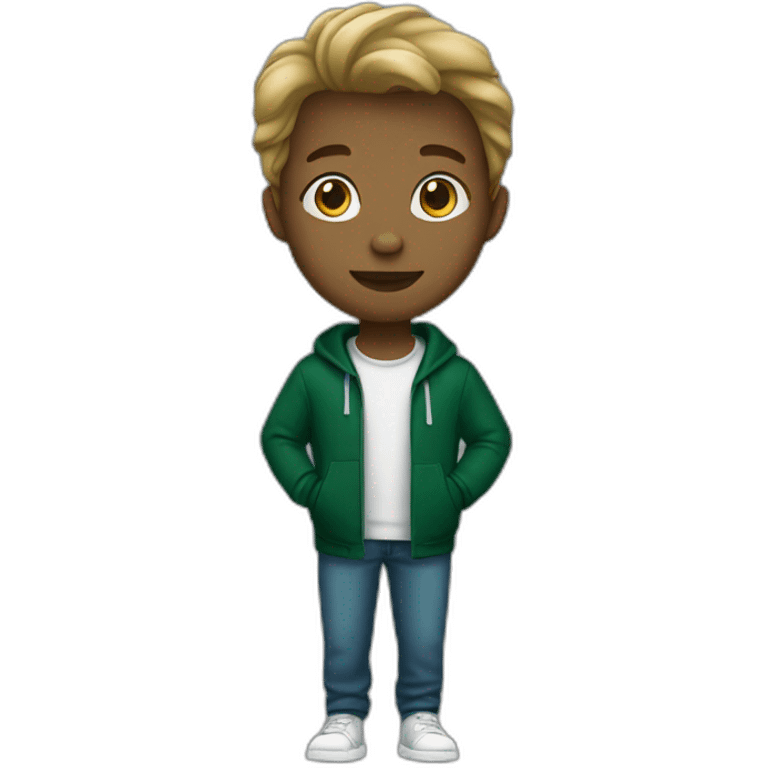 A white student wears forest-green clothes emoji