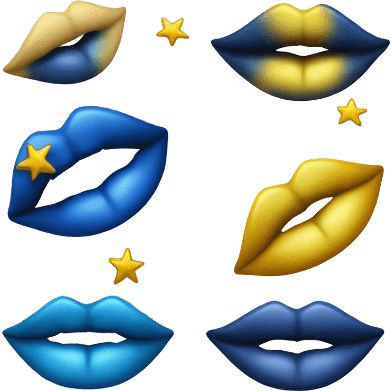 Blue lips with yellow highlights, theme stars, magical, kiss, 💋, just lips one pair of lips  emoji