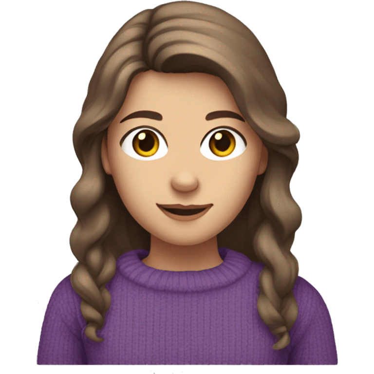 Caucasian girl with brown hair in purple sweater emoji