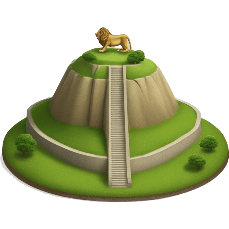 Lion's mound in Waterloo. It's green hill with a lion statue at the top emoji