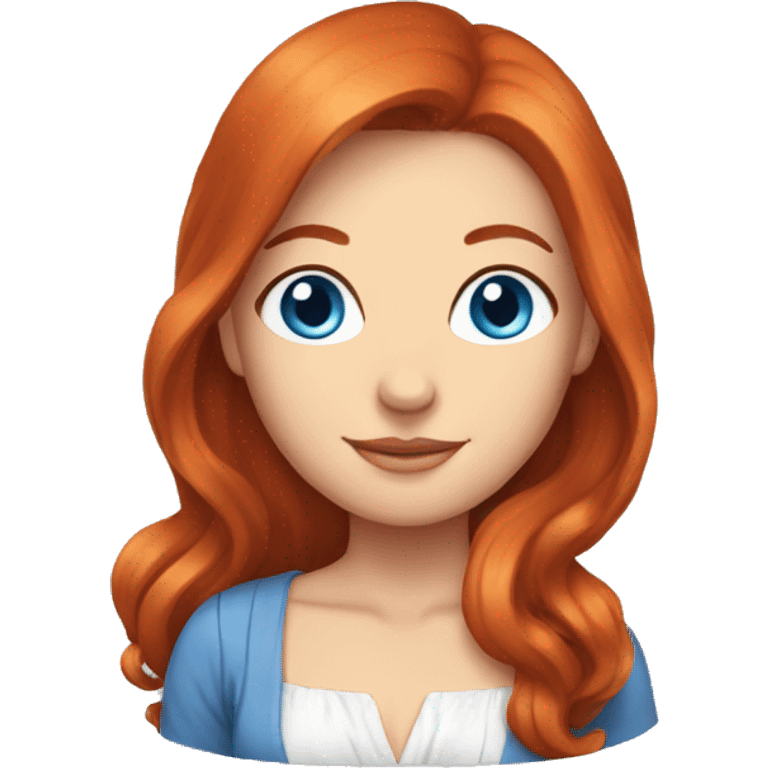 Blue eyed, auburn haired Woman in one piece with a tail emoji