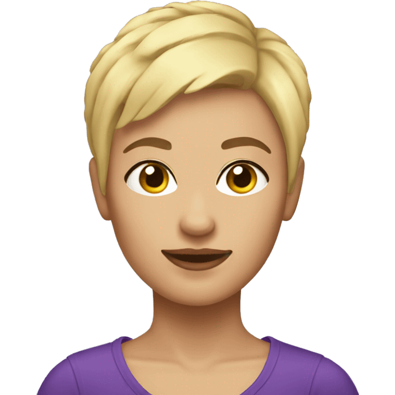 Woman with blonde pixie cut with little front pieces purple emoji