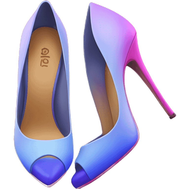 Realistic isolated top view of a pair of hot pink to periwinkle ombre pointed peep toe high heel shoes.  emoji