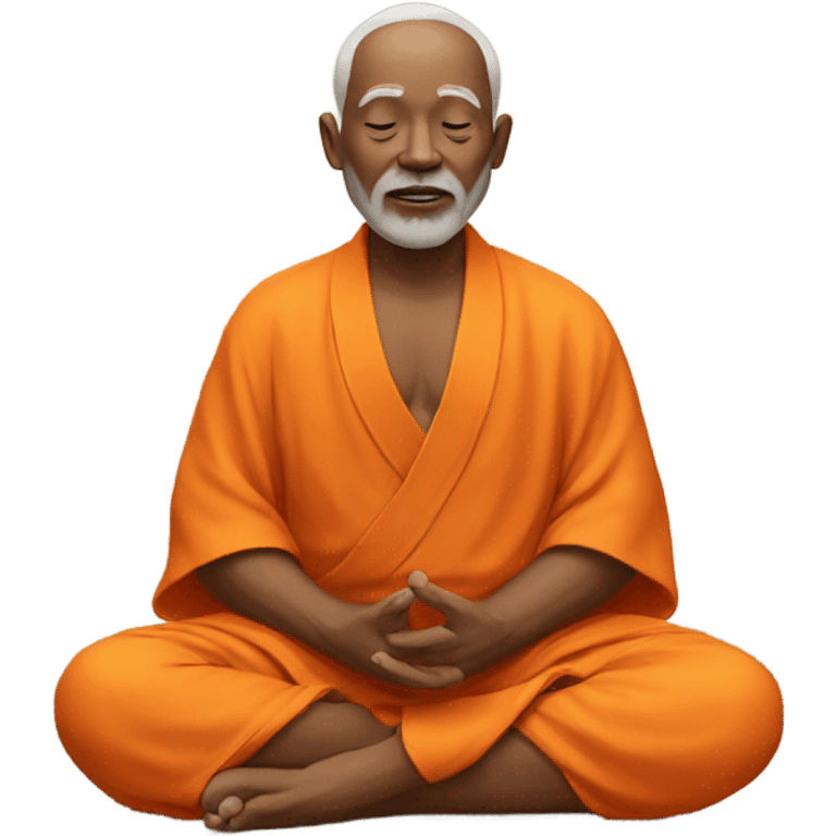 an old yogi with a peaceful and meditative expression. The character should be wearing an orange robe, symbolizing traditional yogic attire. The yogi can be sitting in a lotus position emoji