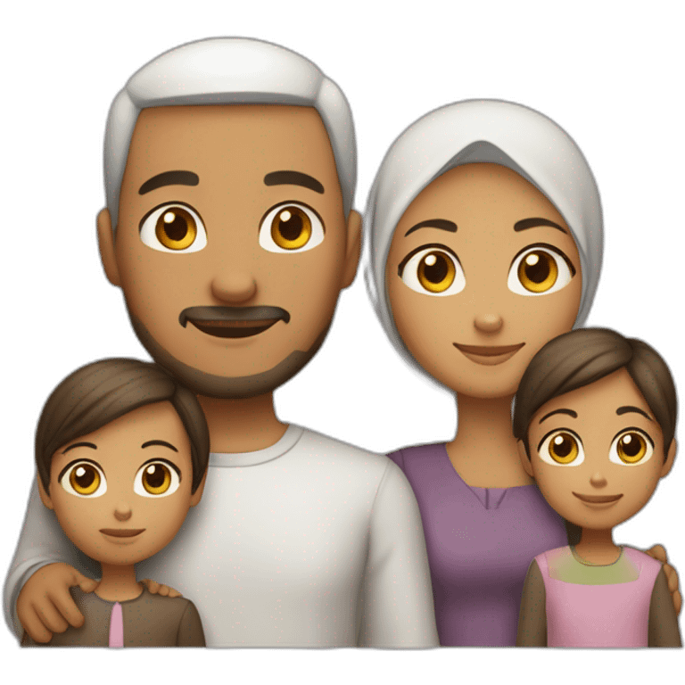 Family of four: a mom who is the only person wearing a hijab, a dad, a young little girl, and a young little boy, light brown skin, dark hair emoji