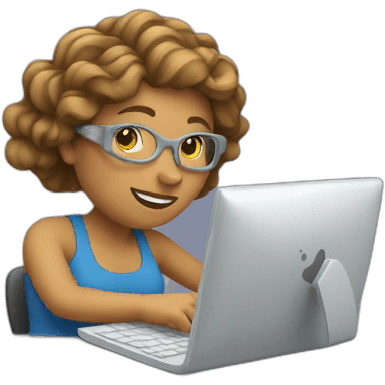 woman working on a computer with waves all around her emoji