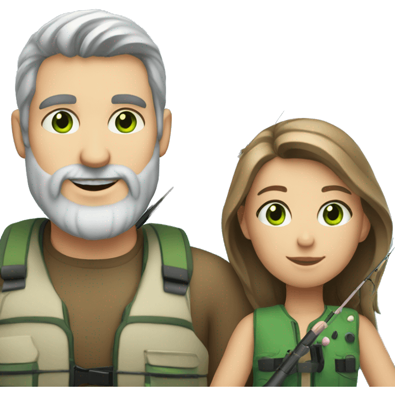 White with blue/green eyes dad with beard and daughter fishing emoji