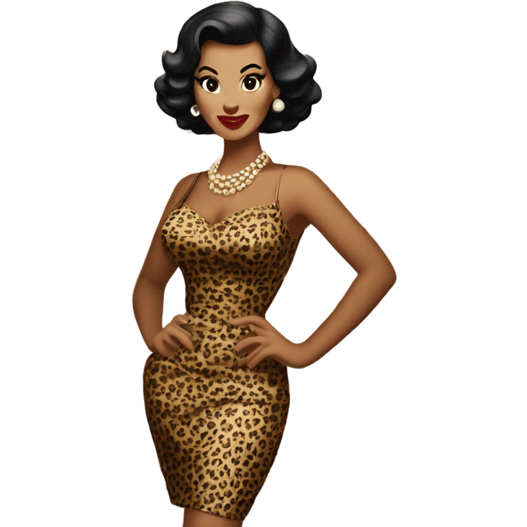 pin up brown woman with black hair in a 50s leopard costume  emoji