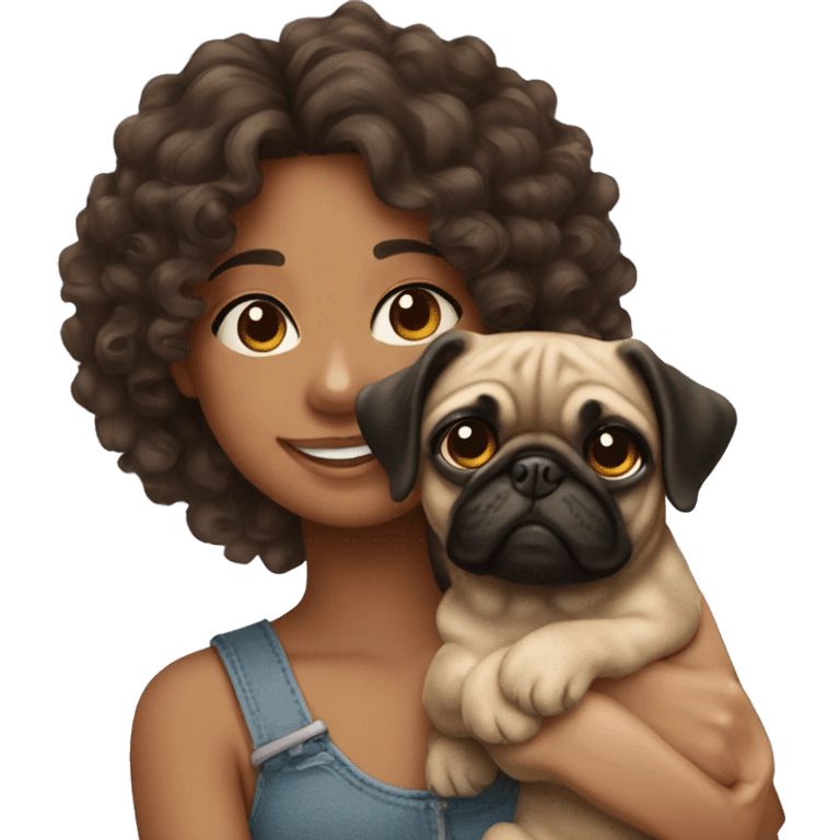 Curly hair girl holding pug emoji