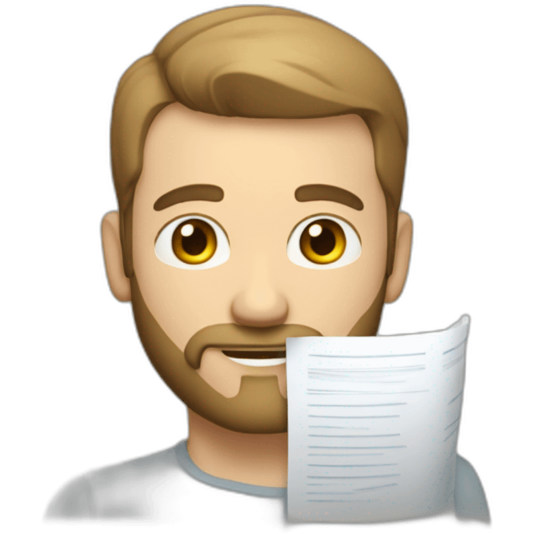 good looking caucasian male with small beard and almost bald smart casual holding papers emoji