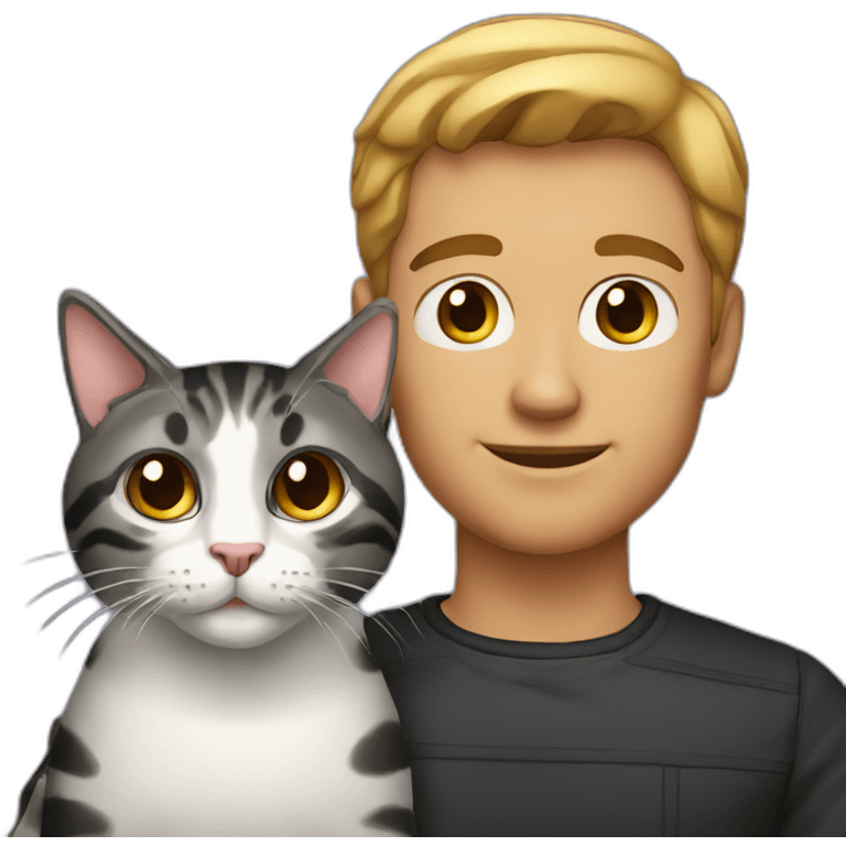 man with black tabby cat emoji