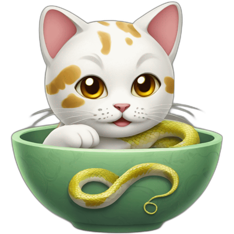 Chinese cat with bowl with the snake emoji