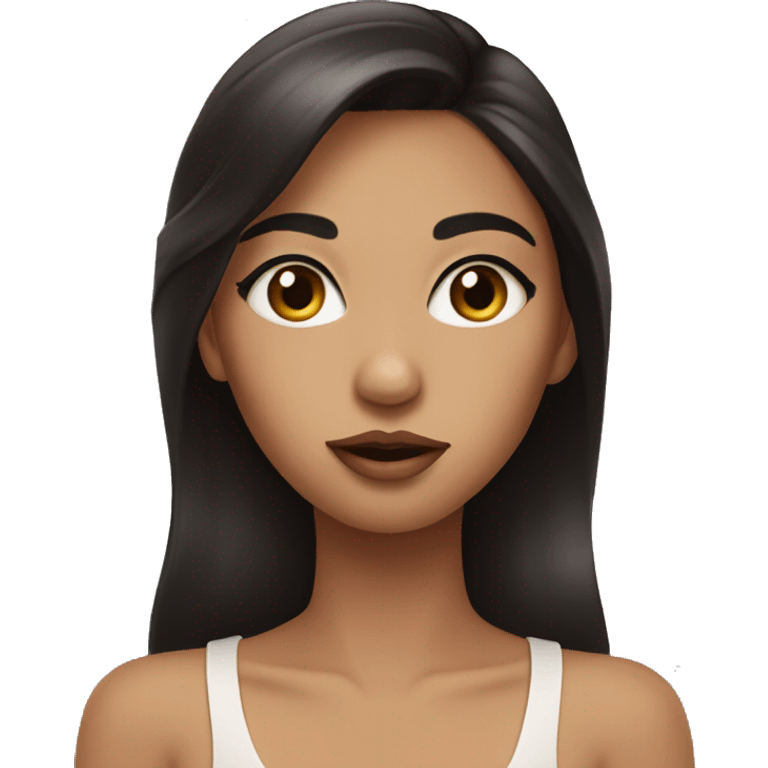 girl with dark hair and beige skin, beautiful eyebrows, blowing a kiss emoji