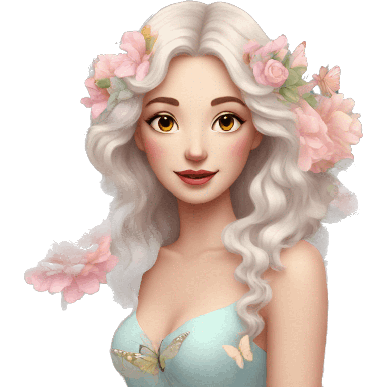 Gorgeous pastel lady with flowers and butterflies emoji