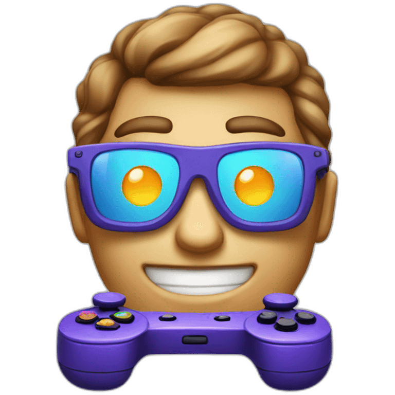 A cool face with sunglasses on a game controller to represent a confident gamer. emoji