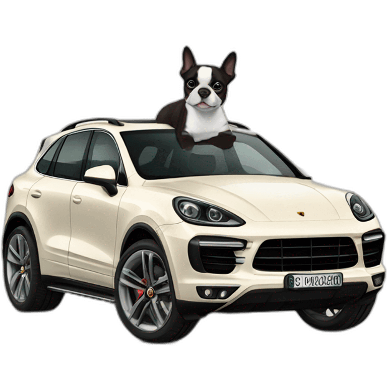 Boston terrier in porsche cayenne emoji