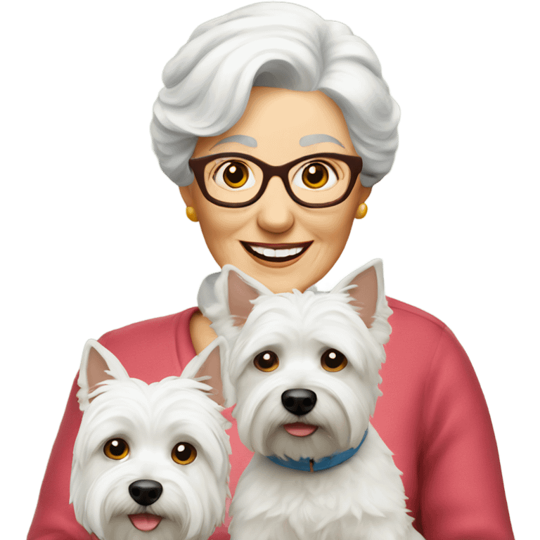 Senior women with westie emoji