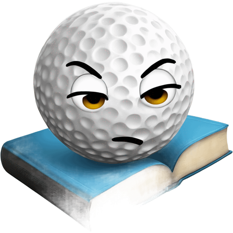 Golf ball looking studious with a book whilst about to be hit by a golf club emoji