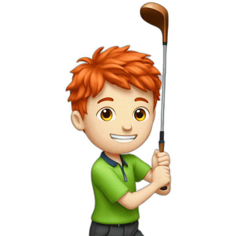 Teenage boy red hair hitting golf ball emoji