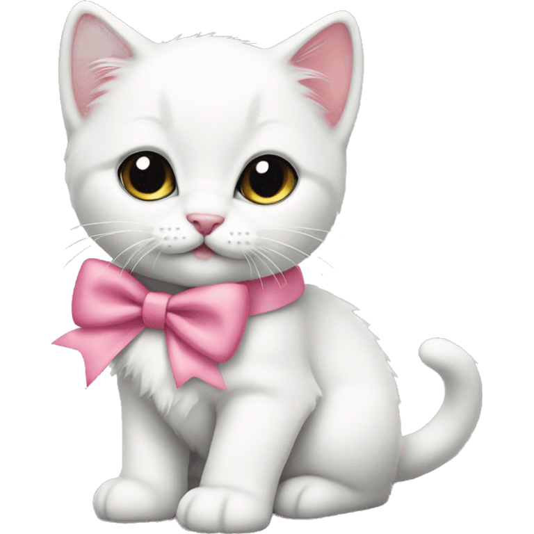 White kitten with pink bow emoji