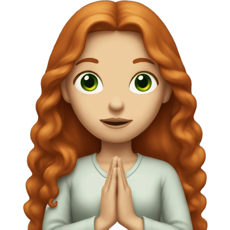 long-haired redhead woman with green eyes praying emoji