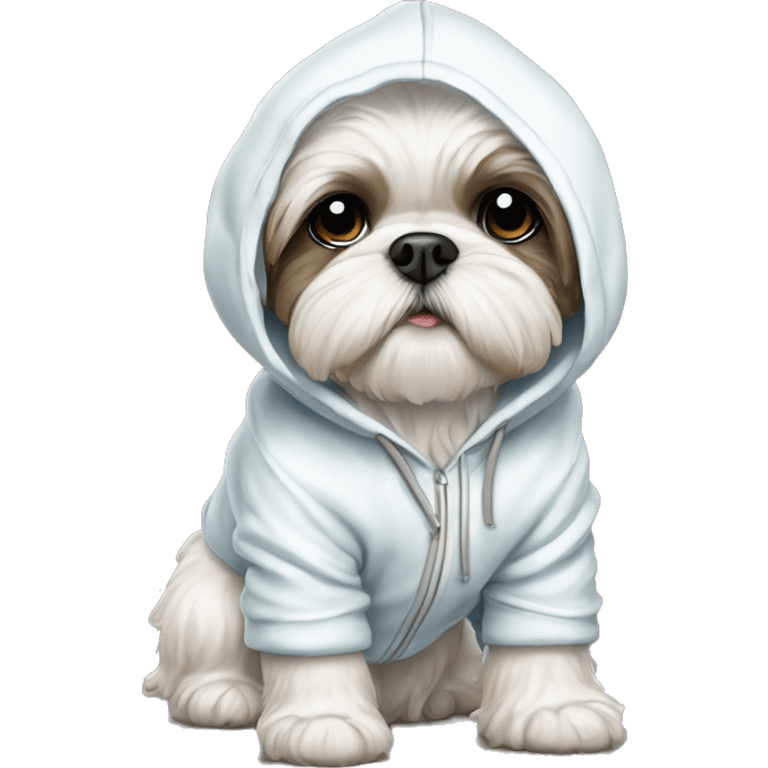 White Shih Tzu puppy wearing hoodie  emoji