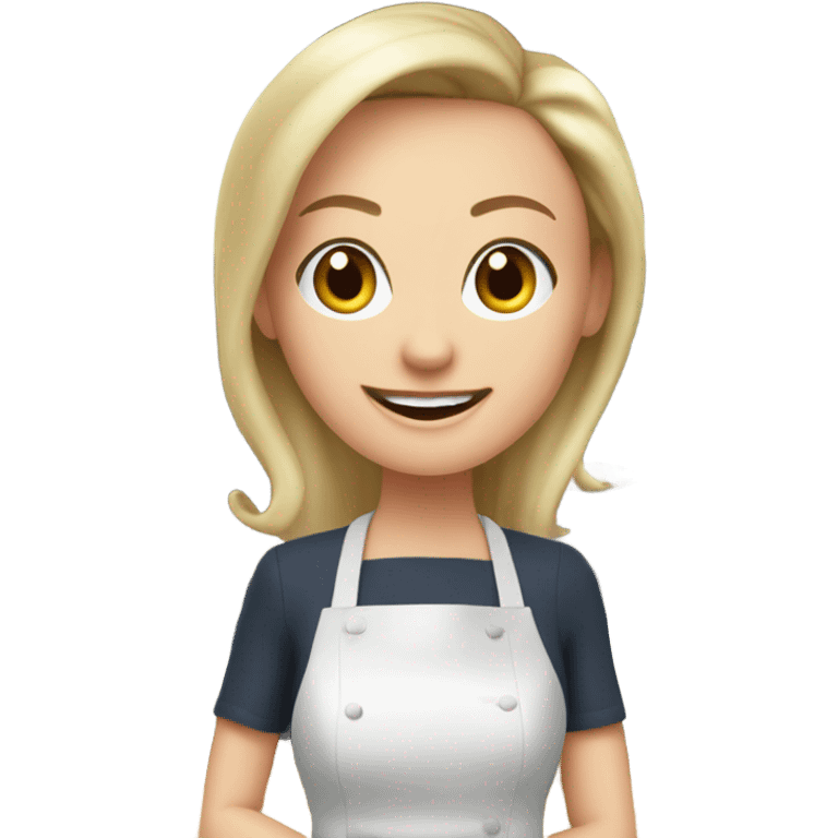 White woman in a birthday dress cooking while teaching a graduate class on her birthday emoji