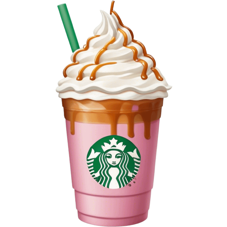 Pink Starbucks drink with Carmel and whipped crème with a bow emoji